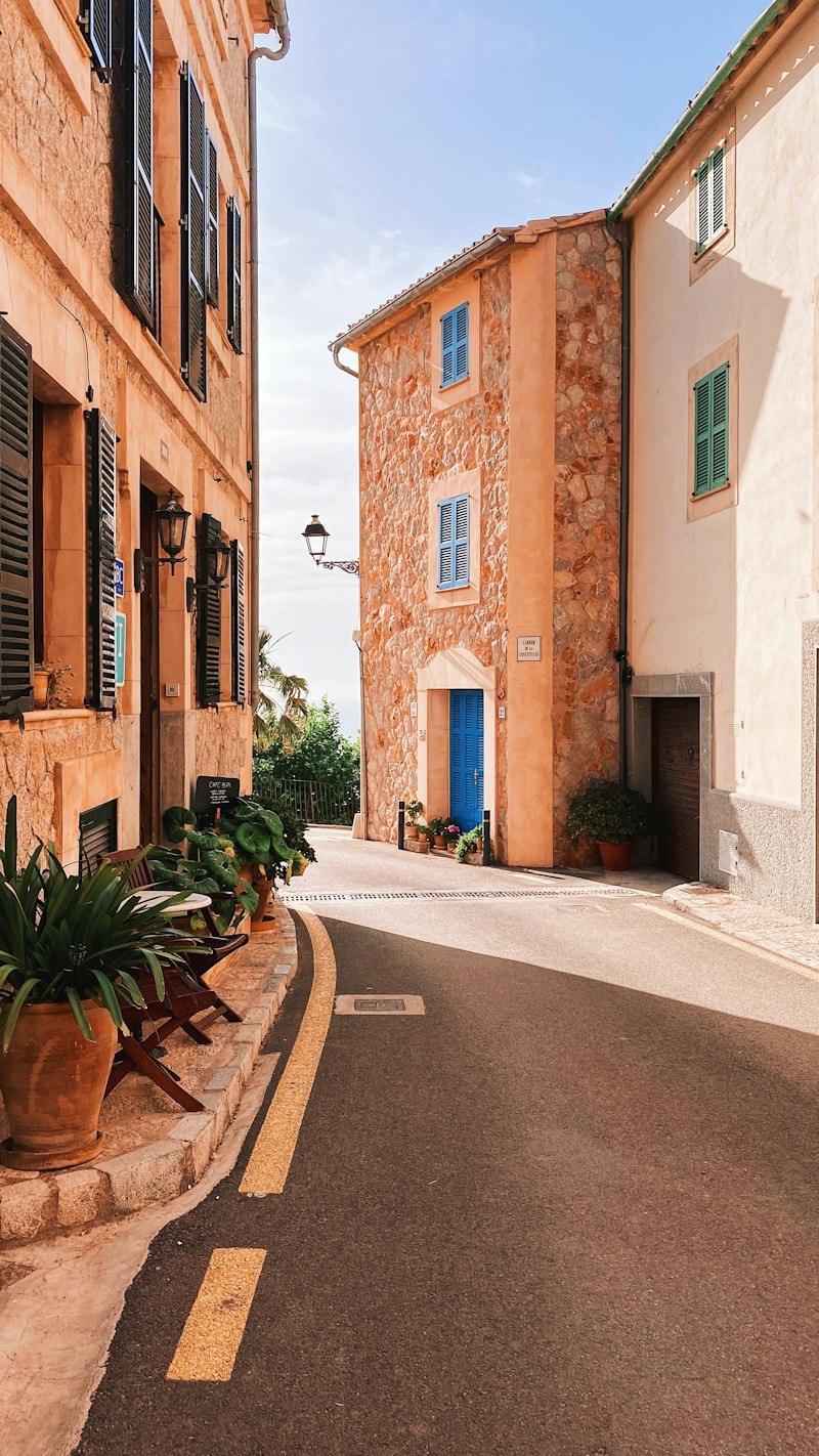 Carrer d’un poble amb façanes de pedra i color