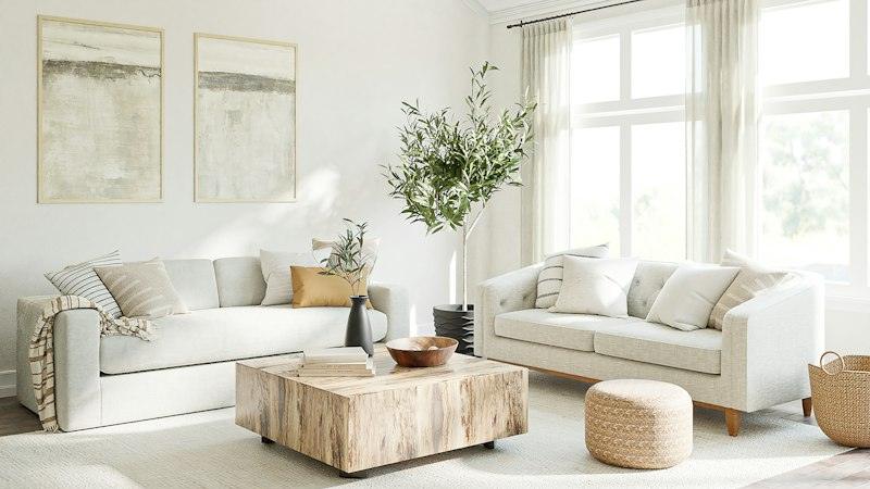 Sala d’estar lluminosa amb sofàs blancs